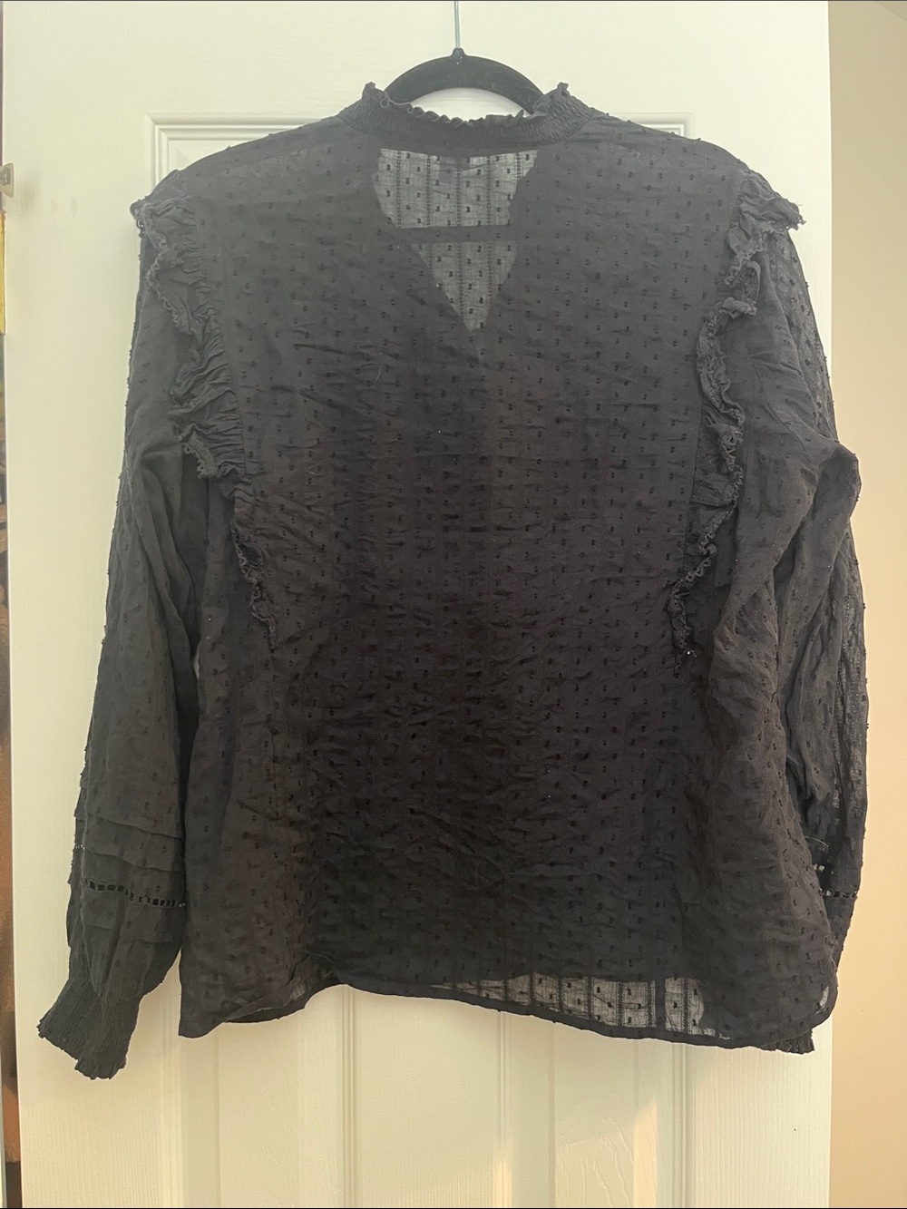 Hill House Black Ruffle Swiss Dot Blouse with Pearl Buttons - Picture 3 of 3